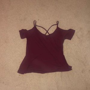 Maroon shirt with shoulder cut outs